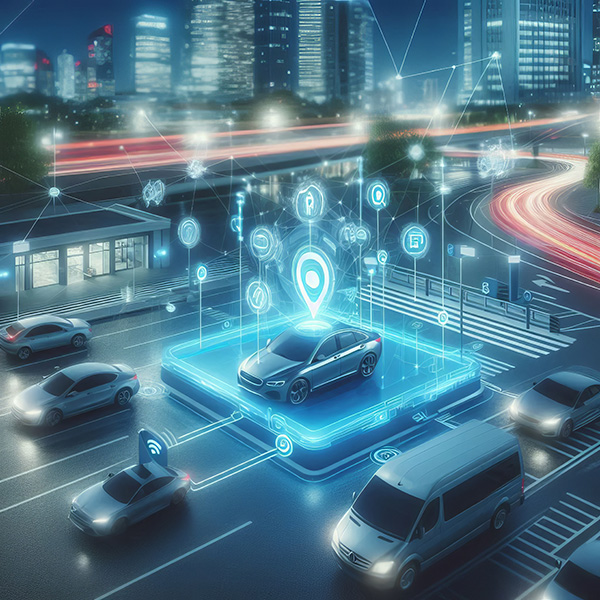 A illistration of a GPS tracker equiped car